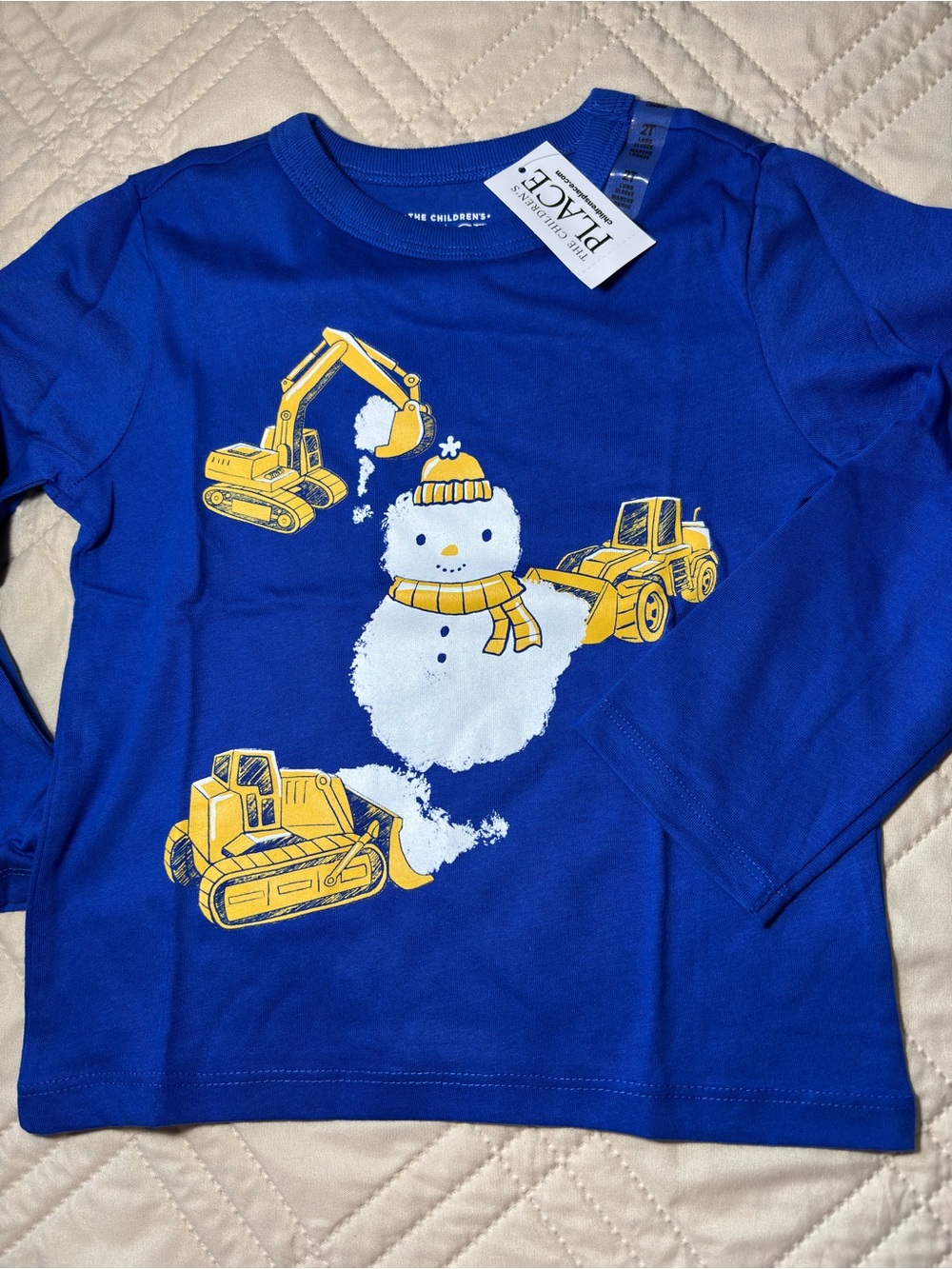 Children's Place 2T Snowman Construction Trucks Long Sleeve Tee